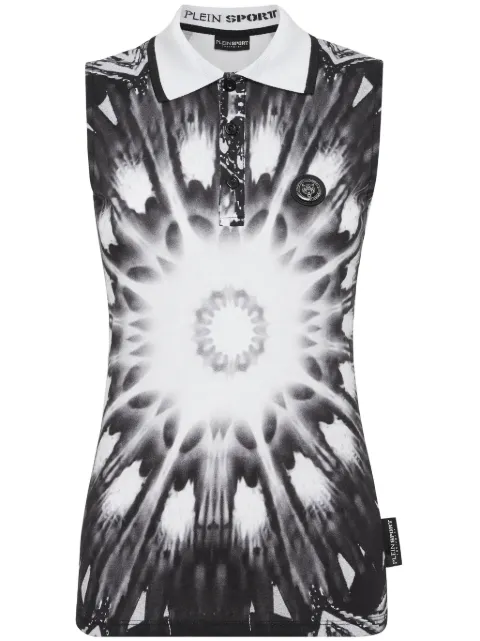 Plein Sport logo-print sleeveless polo top Black SADCWTK3081SJY001N