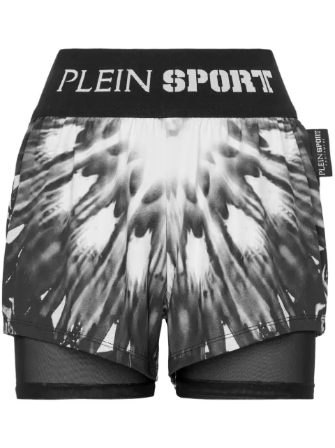 Plein Sport logo-waistband graphic-print shorts Black SADCWJT1827STE003N