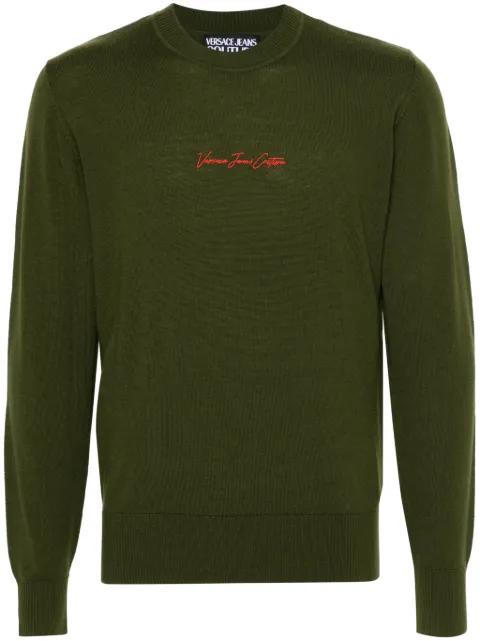 Versace Jeans Couture embroidered-logo wool jumper Green 75GAFM03CM16H