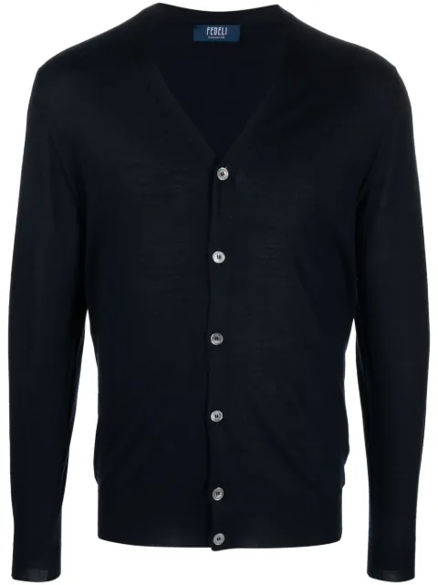 Fedeli V-neck buttoned cardigan Blue 6UI07125