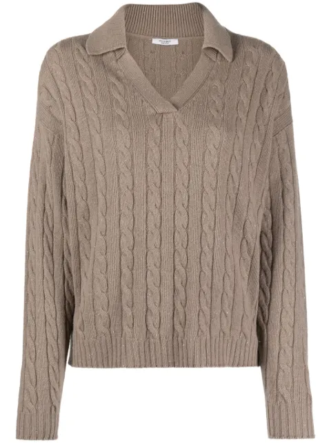 Peserico cable-knit wool-blend polo jumper Brown S99017F0709095