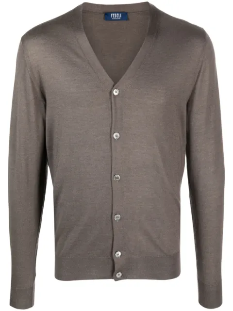 Fedeli V-neck fine-knit cardigan Brown 6UI07125