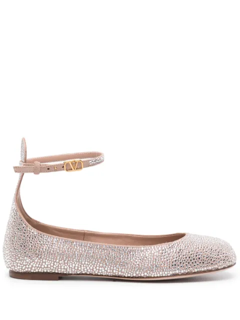 Valentino Garavani crystal-embellished leather ballerina shoes Silver WS0HF0BUF