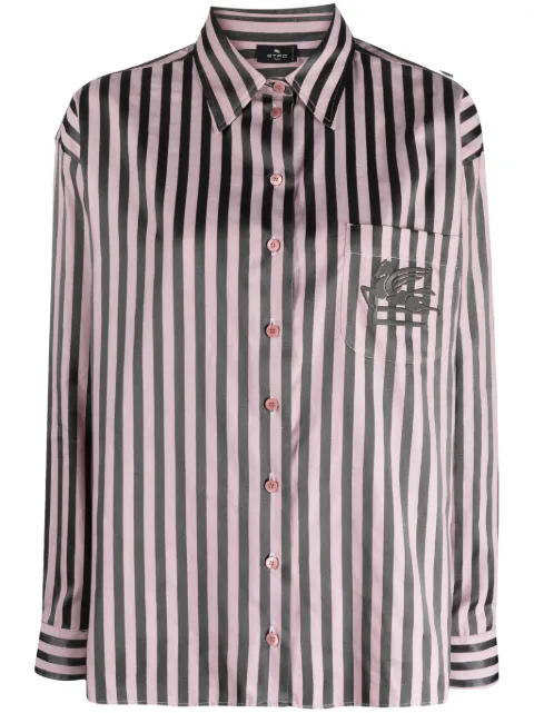 ETRO Pegaso-embroidered striped shirt Pink 11745