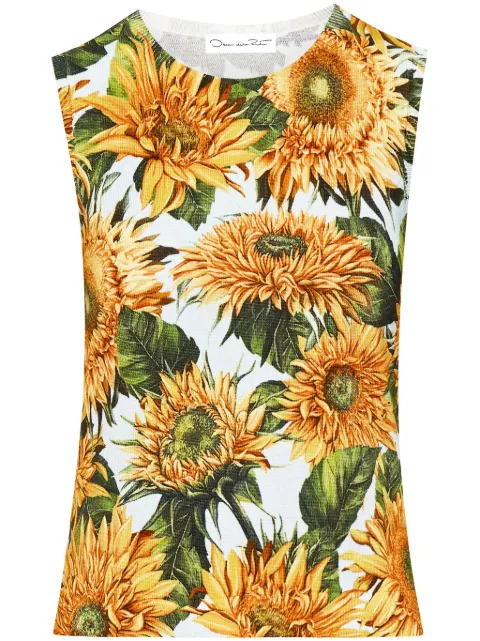Oscar de la Renta floral-print round-neck tank top Yellow 24RN126SUNYSB