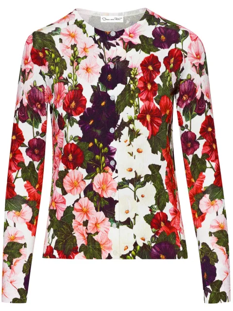 Oscar de la Renta Hollyhocks floral-print cardigan Pink 24RN125ABSPIW
