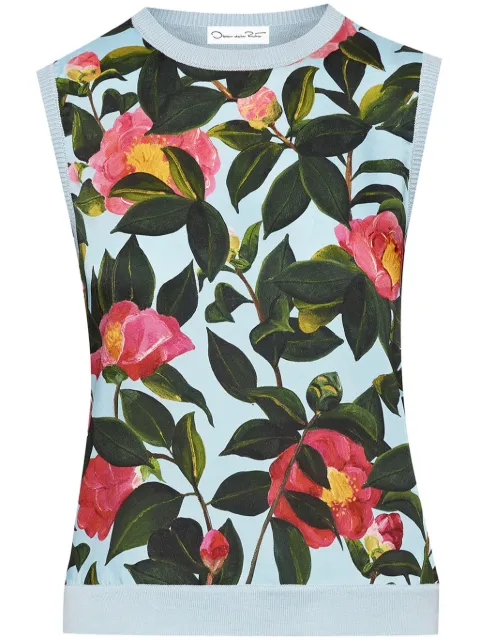 Oscar de la Renta Camellia printed tank top Blue 24RN154CAMPPB