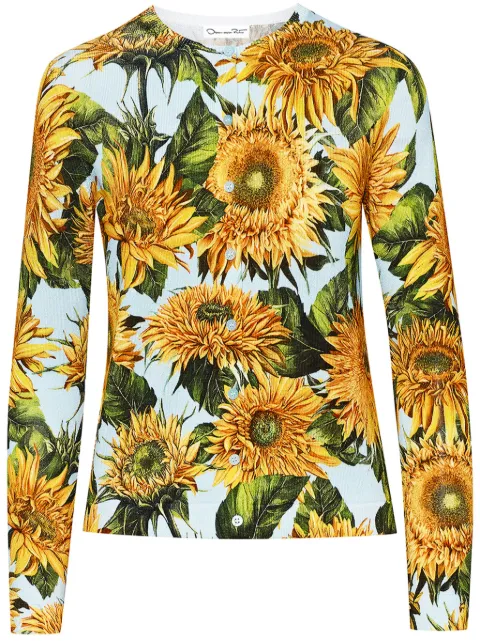 Oscar de la Renta Sunflower-print knitted cardigan Yellow 24RN125SUNYSB