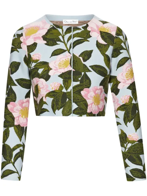 Oscar de la Renta Camellia floral-jacquard cardigan Pink 24RN116JAQPPB