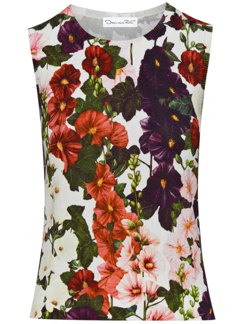 Oscar de la Renta Hollyhocks floral-print tank top Black 24RN126ABSPIW