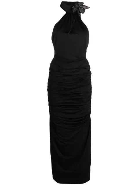 Giuseppe Di Morabito floral-appliqué halterneck gown Black FW23098LDFO267