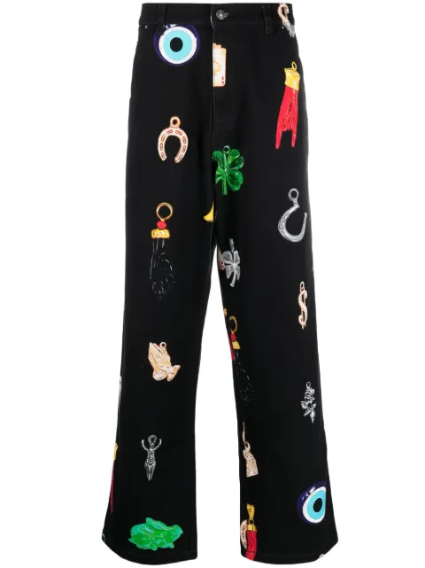 Sky High Farm high-waisted graphic-print jeans Black SHF04P005