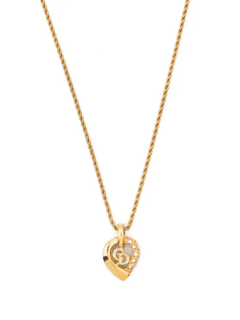 Christian Dior Pre-Owned 1990s rhinestone-embellished heart pendant necklace Gold 1501275