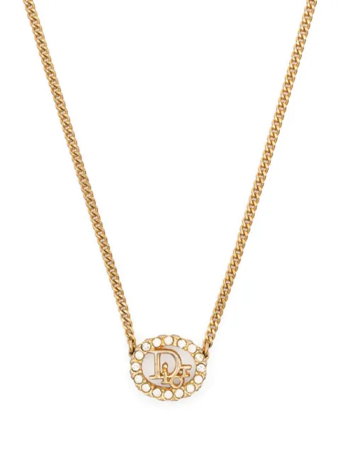 Christian Dior Pre-Owned 1980s rhinestone-embellished logo pendant necklace Gold 1501281