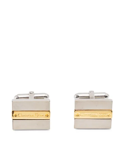 Christian Dior Pre-Owned 1980s two-tone logo-engraved cufflinks Silver 1501261