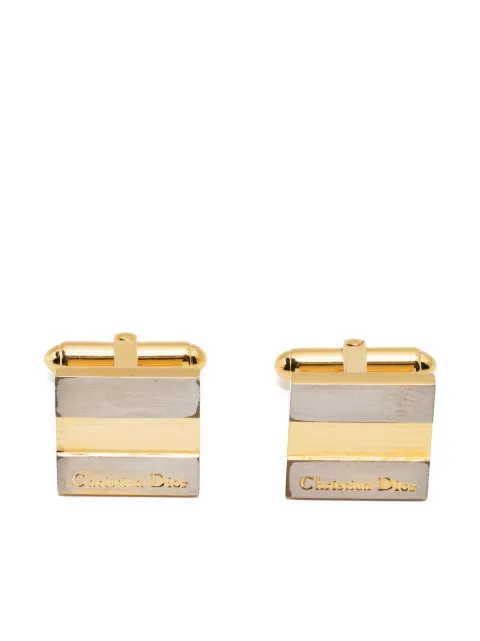 Christian Dior Pre-Owned 1980s two-tone logo-engraved cufflinks Silver 1501283