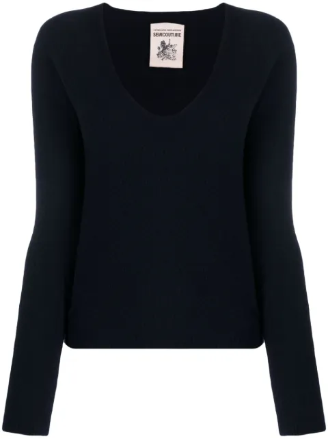 Semicouture brushed U-neck knitted top Blue Y3WD03