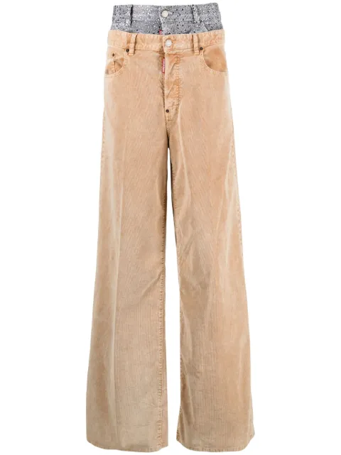 DSQUARED2 crystal-embellished double-layer trousers Brown S72LB0695S53162