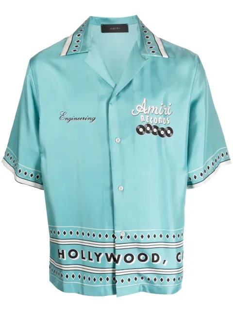 AMIRI Records graphic-print silk shirt Blue AW23MSS016