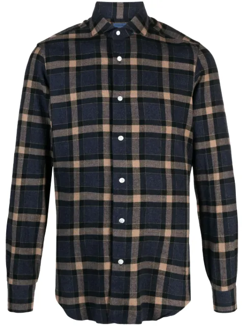 Barba checked long-sleeve cotton shirt Brown 6047