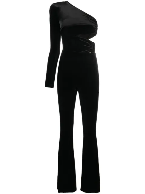 NISSA one-shoulder velvet jumpsuit Black SALOS14270BLACK