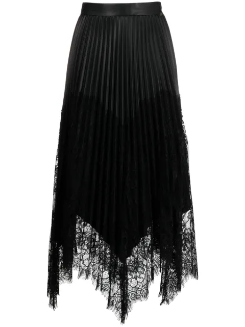 NISSA lace-trim pleated midi skirt Black F14325BLACK