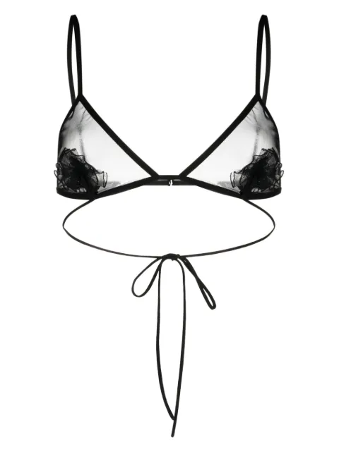 Nensi Dojaka flower-appliqué triangle bra Black NDAW23LIN012