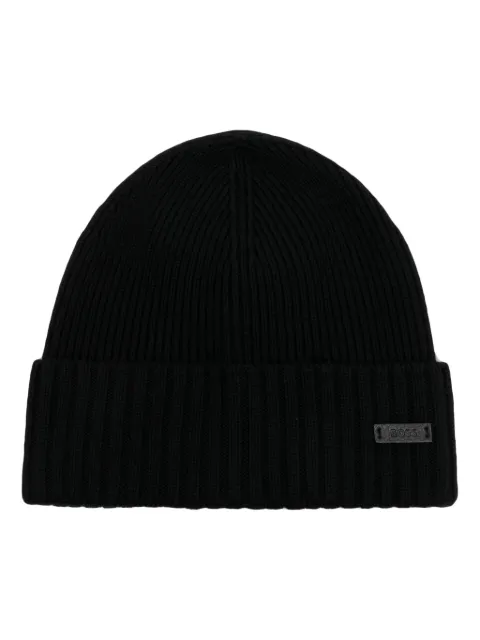 BOSS logo-patch virgin wool beanie Black 50495306
