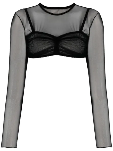 Ioana Ciolacu semi-sheer construction cropped top Black IC24CT02