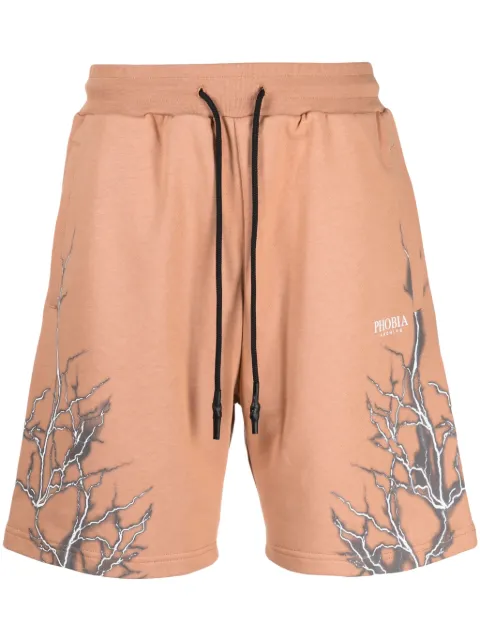 PHOBIA Lightning-print cotton shorts Orange PH00131GREY