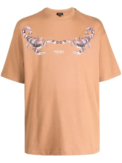PHOBIA Scorpion-print cotton T-shrit Brown PH00218