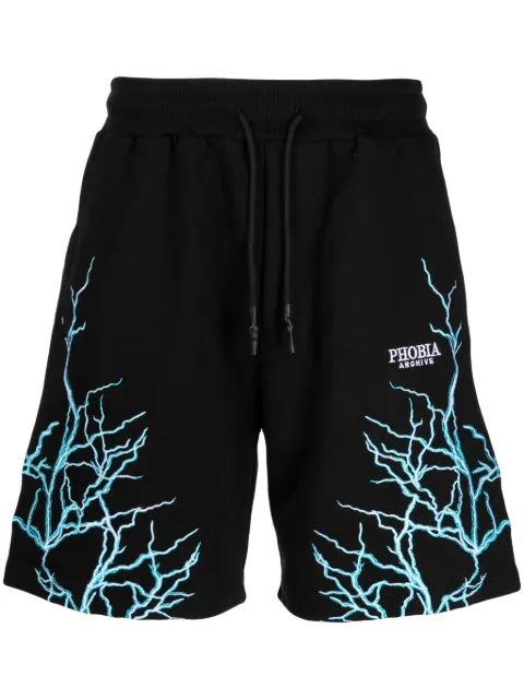 PHOBIA Lightning-embroidered cotton shorts Black PH00101LB