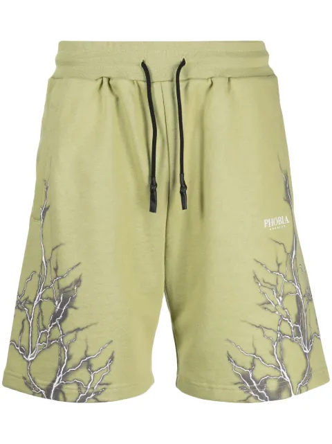 PHOBIA Lightning-print cotton track shorts Green PH00133GREY