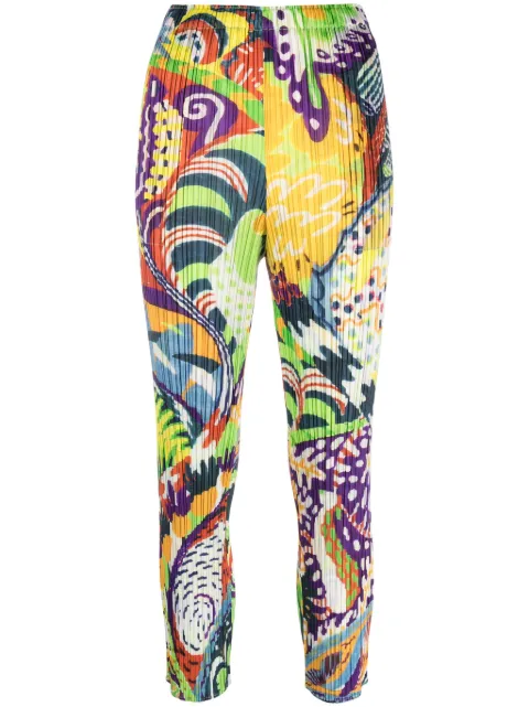 Pleats Please Issey Miyake Snowrunner graphic-print pleated trousers White PP38JF692
