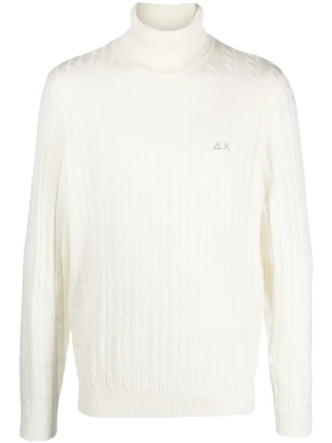 Sun68 logo-embroidered cable-knit jumper White K4314001