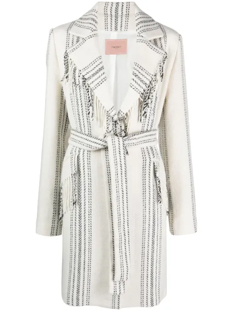TWINSET jacquard fringed coat White 232TT2160