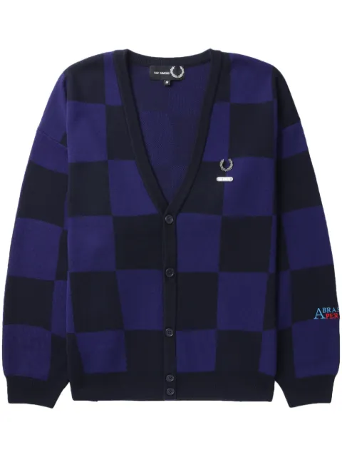 Fred Perry x Raf Simons logo-appliqué checkered cotton cardigan Blue SK6517
