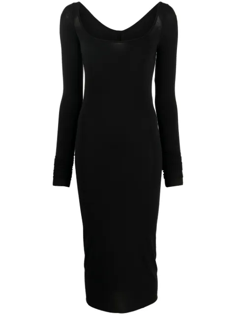 Rick Owens Lilies long-sleeve scoop-neck midi dress Black LI02C2532JM