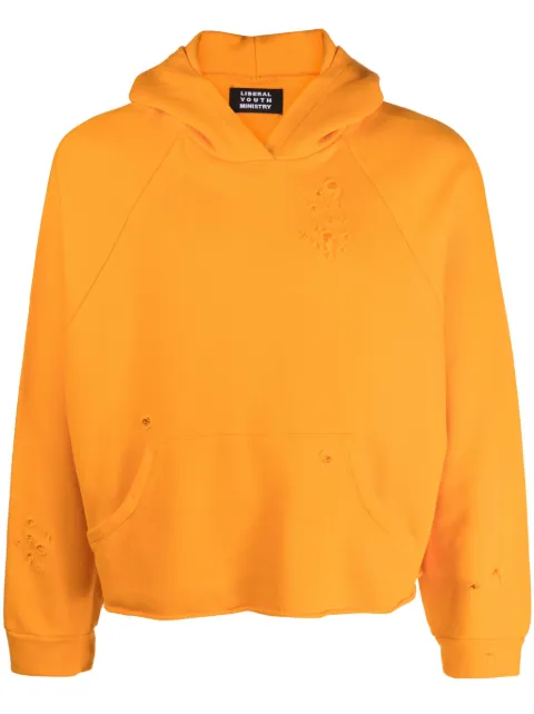 Liberal Youth Ministry distressed-finish cropped hoodie Orange LYM04T212