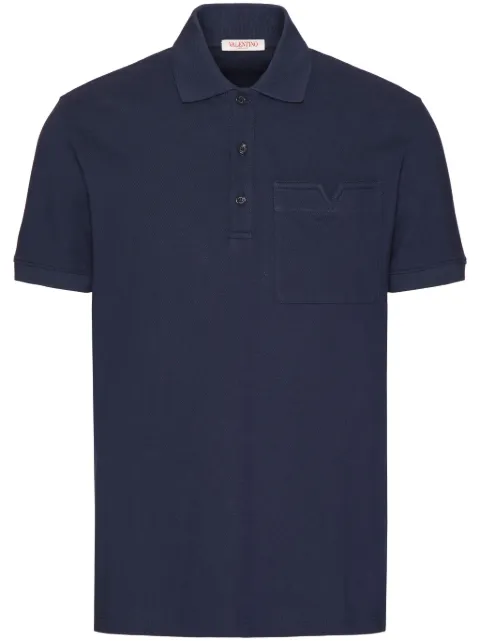 Valentino Garavani V-detail piqué polo shirt Blue VMH03C9WP