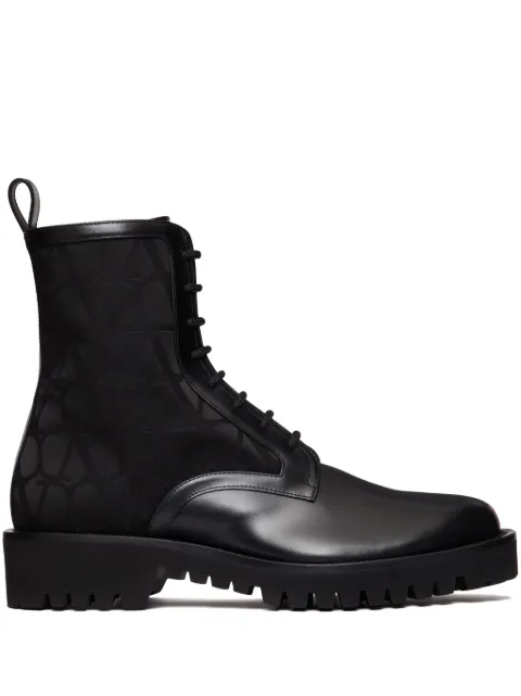 Valentino Garavani Toile Iconographe leather combat boots Black YS0H68HED