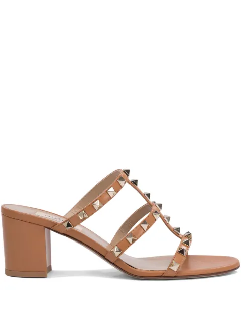 Valentino Garavani Rockstud calfskin leather slide sandal 60 mm Brown WS0C47VOD