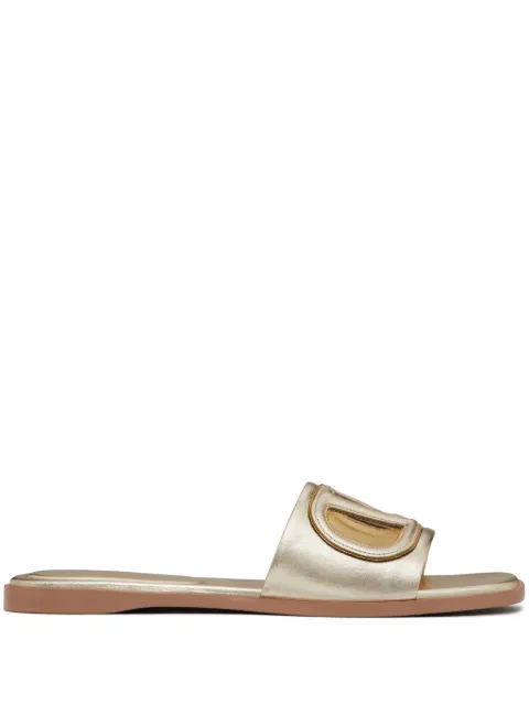 Valentino Garavani VLogo cut-out laminated nappa leather slide sandals Gold WS0IB0YUW