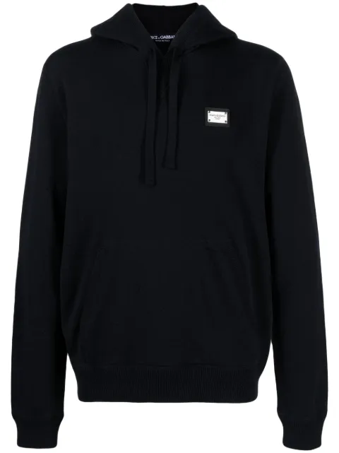 Dolce & Gabbana logo-plaque knitted hoodie Blue GXO33TJEMQ3