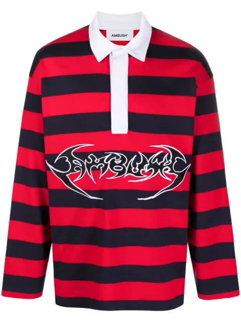 AMBUSH striped logo-print cotton polo Blue BMGC002F23JER0014625