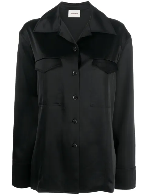 Nanushka Justina satin long-sleeve shirt Black NW23FWSH00699