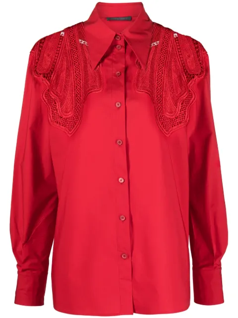 Alberta Ferretti macramé-panelling cotton shirt Red A02245126