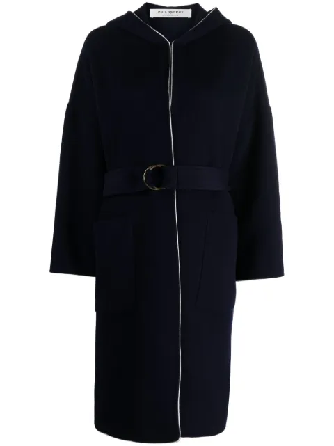 Philosophy Di Lorenzo Serafini hooded belted wool coat Blue A06207159