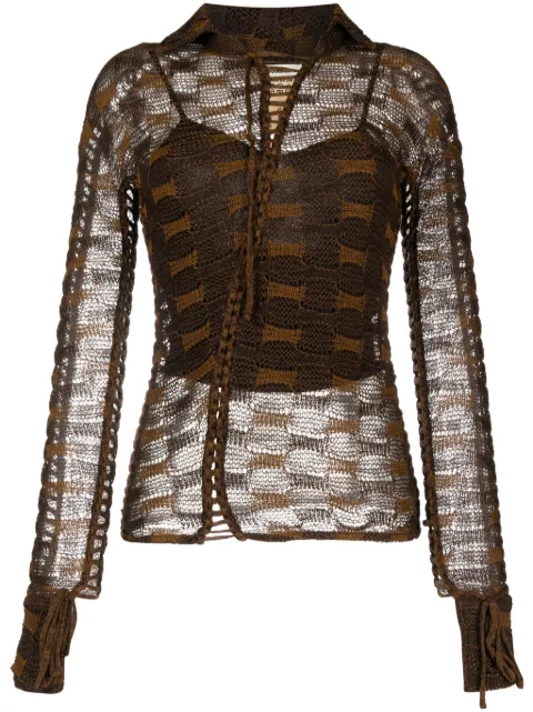 Isa Boulder tie-fastening knitted shirt Brown SS23TP16