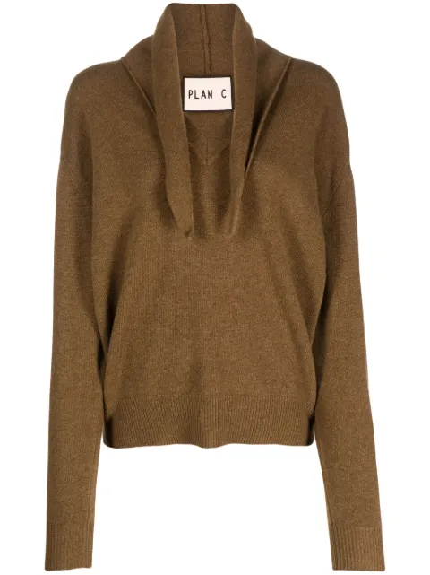 Plan C attached-scarf ribbed-knit jumper Brown MVCME50K00FW009